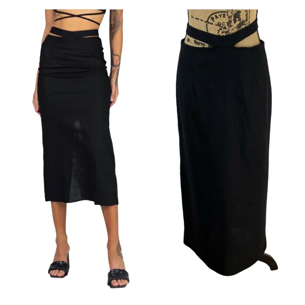Princess Polly Black Linen Blend Mini Skirt Womens Size 8 NEW Back Slit
